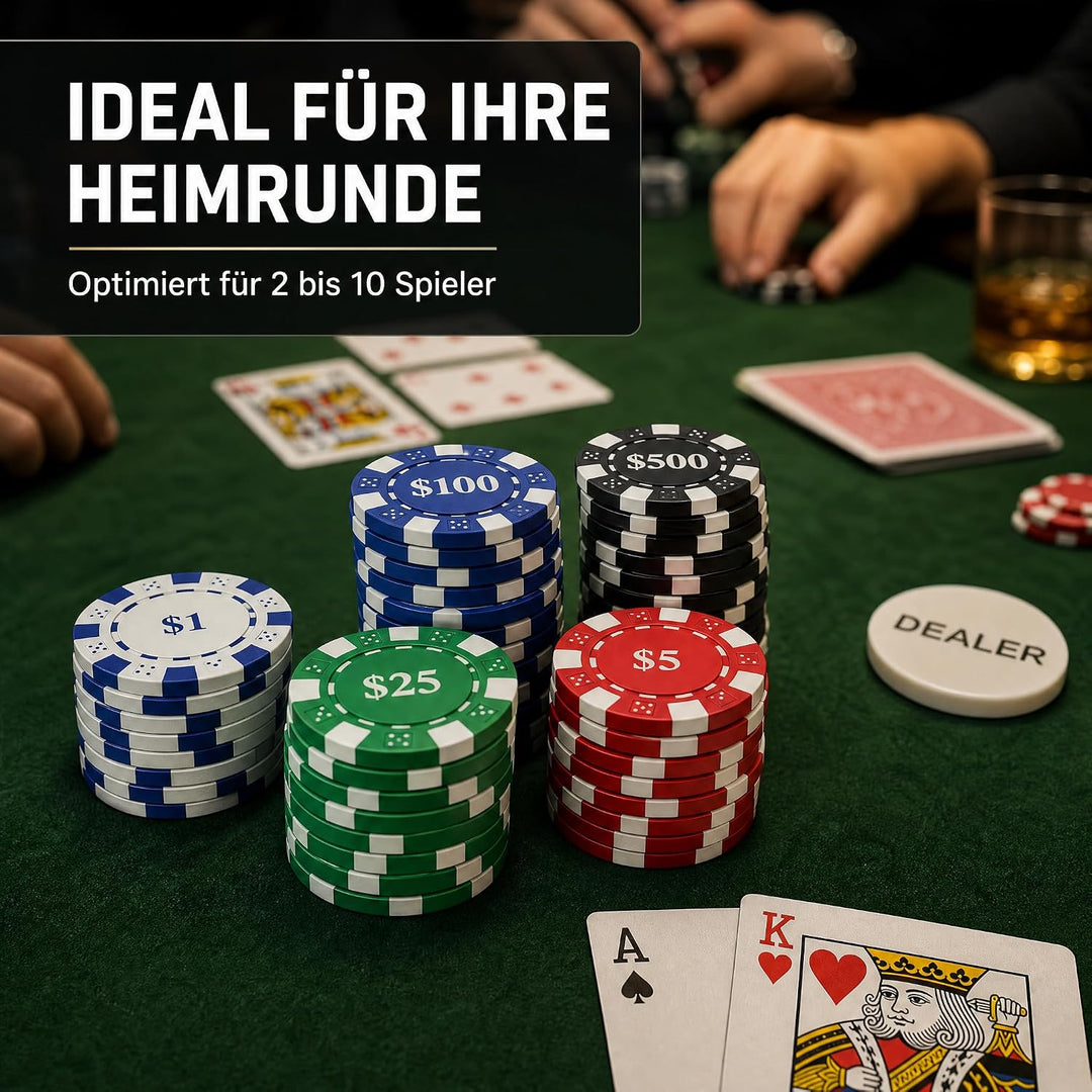 Pokerchips-Set mit Wertangaben, 500 Stück, 11,5 Gramm, nummerierte Chips mit Aluminiumkoffer, von $1