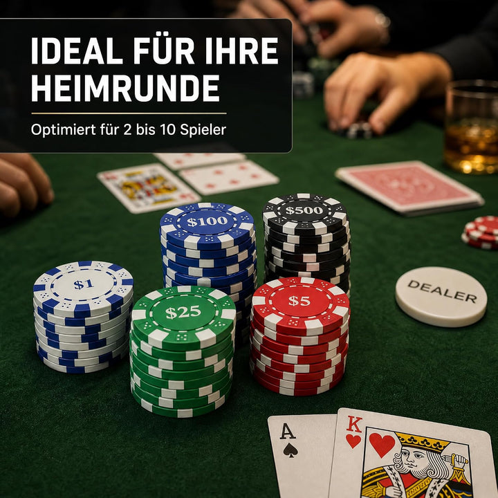 Pokerchips-Set mit Wertangaben, 500 Stück, 11,5 Gramm, nummerierte Chips mit Aluminiumkoffer, von $1