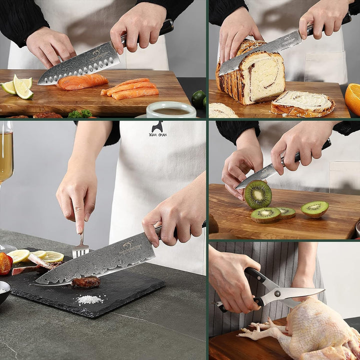 NANFANG BROTHERS Damaszener Messerset mit Premium Box,Japanisches Messerset,Kochmessersets Professio