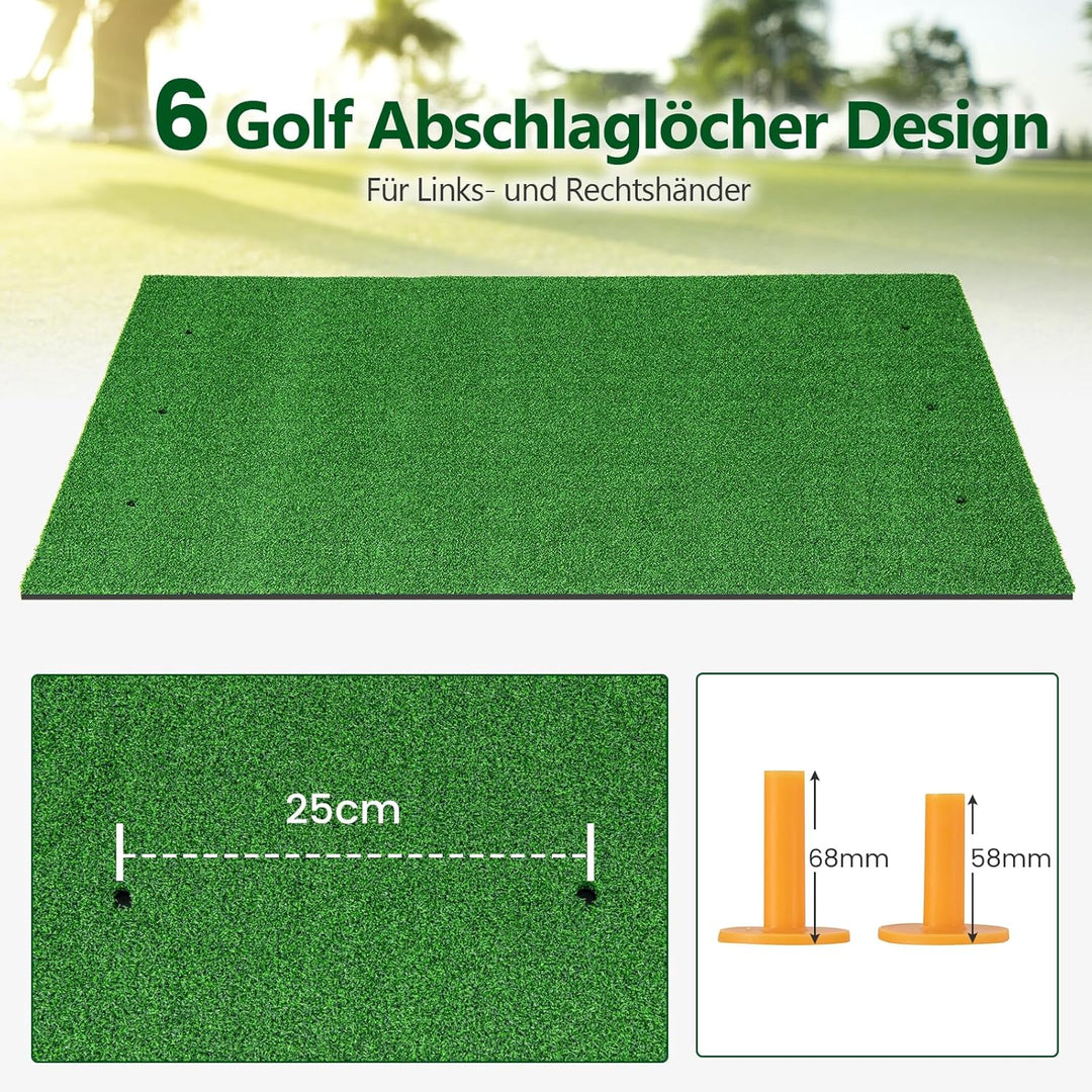 GYMAX Golf Abschlagmatte, Golf Übungsmatte mit 2 Gummi-Tees, 2 Ausrichtungsstäben & 6 Abschlagpositi