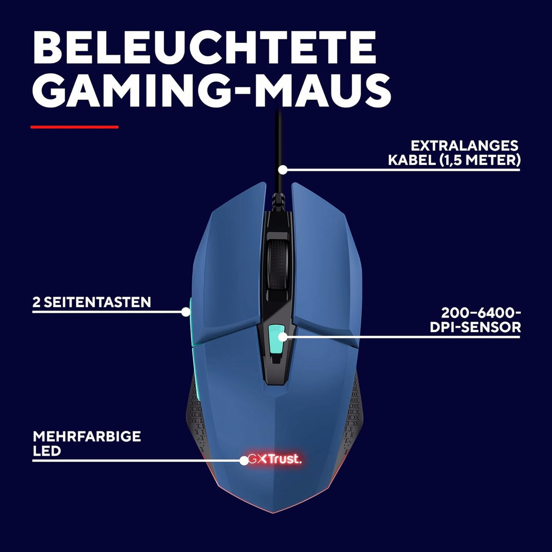 Trust Gaming GXT 109B Felox Gaming Maus mit 6 Programmierbare Tasten, Mehrfarbige LED-Beleuchtung, 2