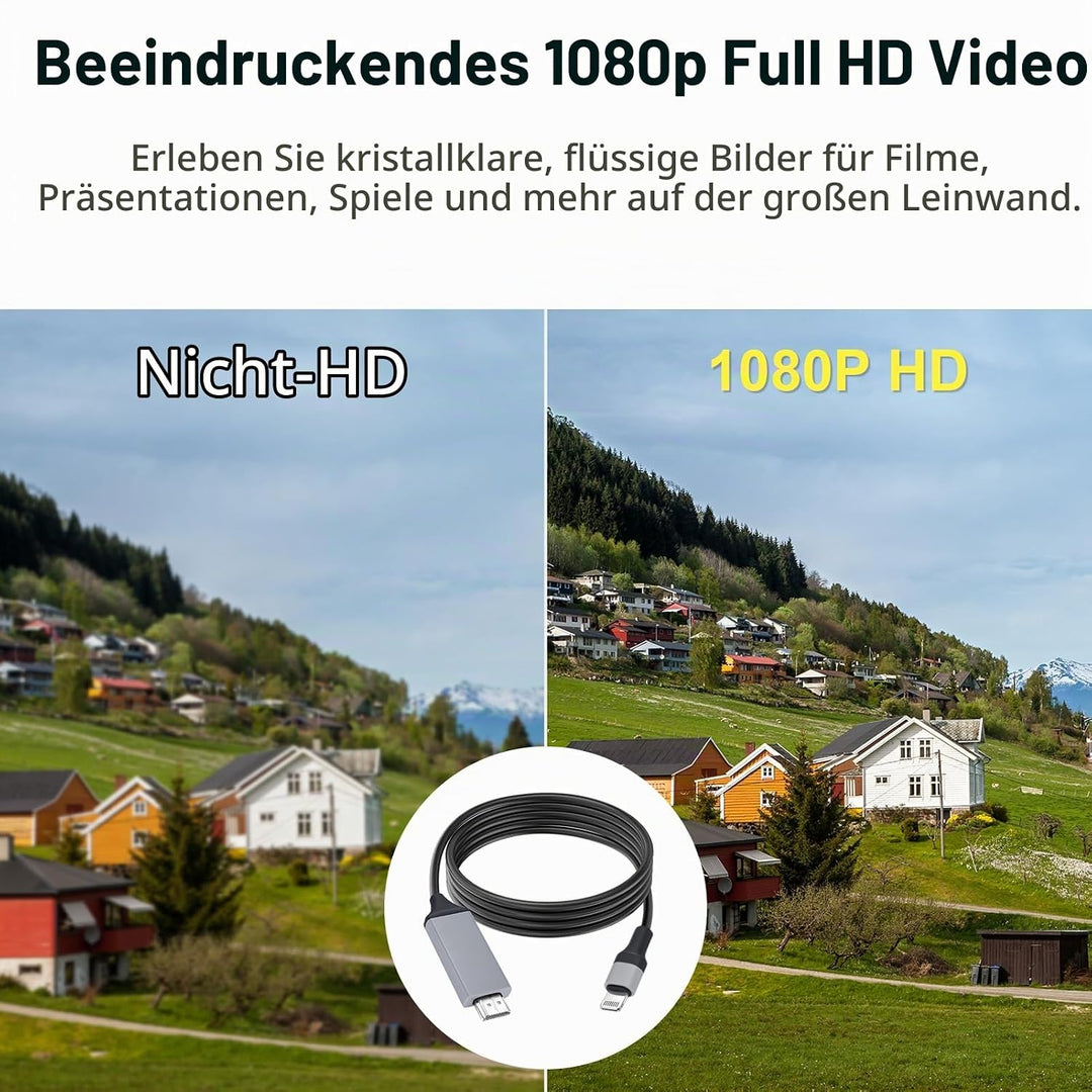 [Apple MFi-Zertifiziert] 2M Light-ning-auf-HDMI-Kabel, HDTV-Kabel für TV, 1080P Plug &amp; Play Digital-