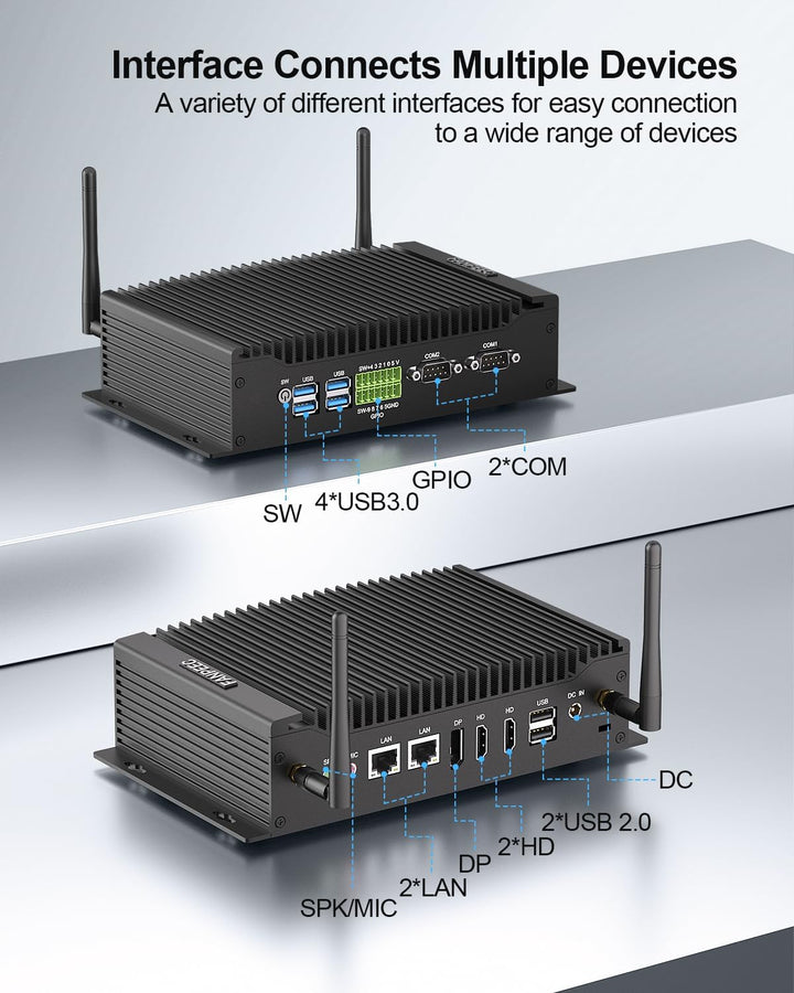 FANPEEC Lüfterloser Mini PC Core i7-10810U (max. 4,90 GHz), Industrie PC Windows 11 Pro 16GB DDR4 RA