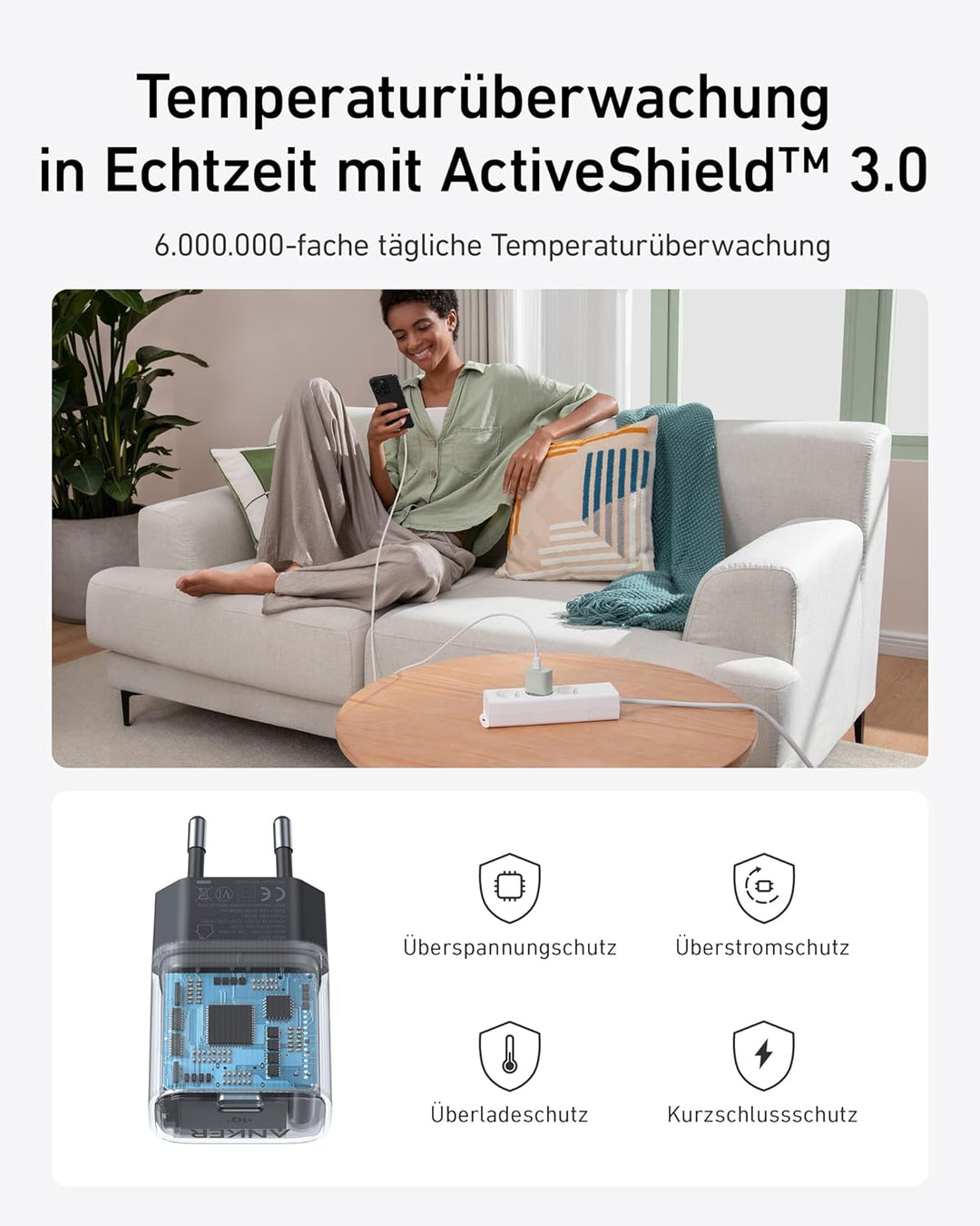 Anker Nano USB C Netzteil, 30W High-Speed USB C Ladegerät, PIQ 3.0 und PPS Schnellladeleistung, Komp