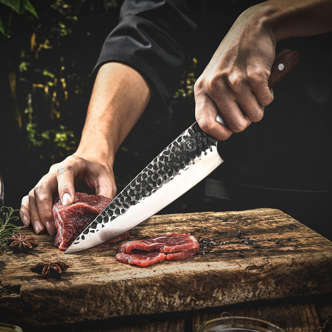 FANTECK Handgemacht Geschmiedete Kochmesser 20cm, Profi Messer aus Forged Stahl Hammer Klinge, Schar