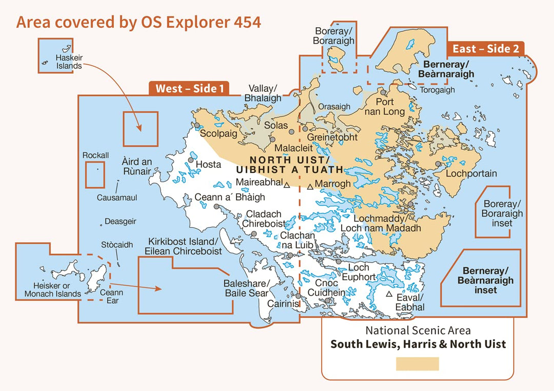 North Uist and Berneray/Uibhist a Tuath Agus Bearnaraigh (OS Explorer Active Map, Band 454), Karte