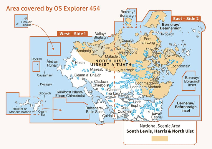 North Uist and Berneray/Uibhist a Tuath Agus Bearnaraigh (OS Explorer Active Map, Band 454), Karte