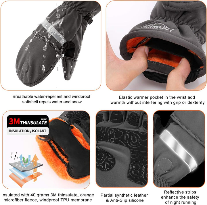 Palmyth Eisfischhandschuhe, umwandelbare Fäustlinge, Flip-Fingerless-Fäustlinge mit Thinsulate 3M, w