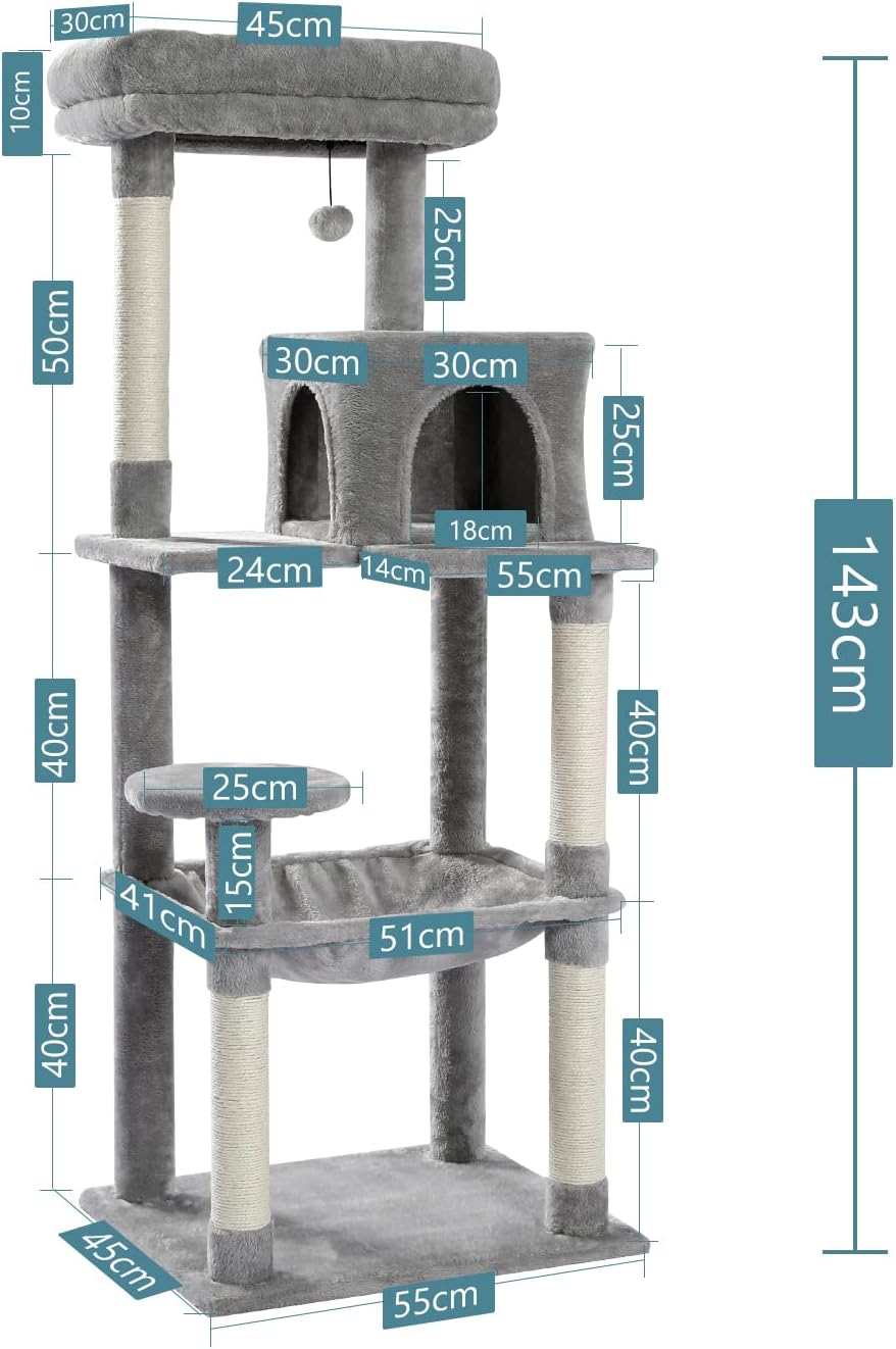 PAWZ Road Katzenbaum mit Metall-Plüsch-Hängematte, Katzenturm für ausgewachsene Katzen mit 2-türigem