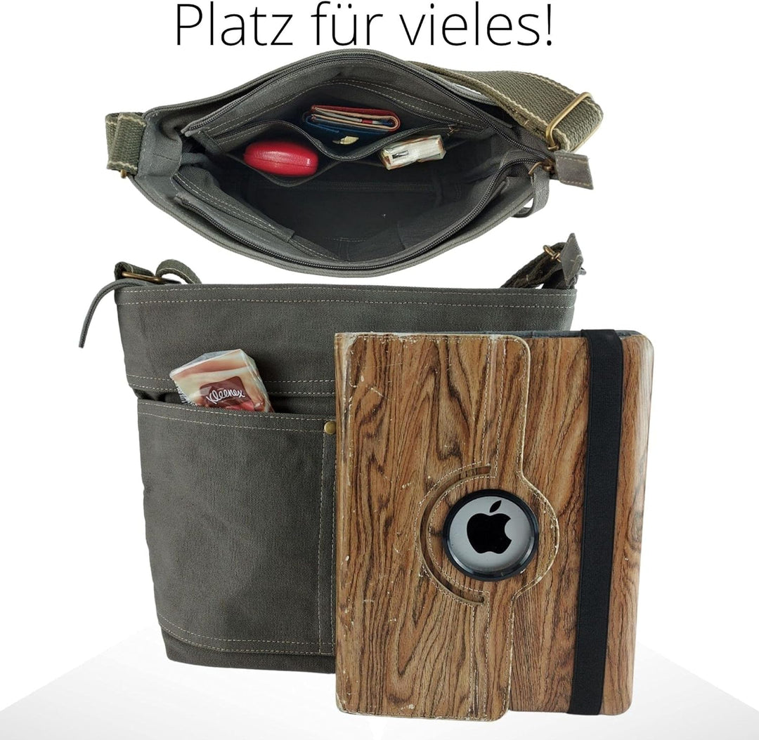 Domelo Damen Vegan Umhängetasche. Die nachhaltige Crossbody Hobo Tasche ist aus 100% Baumwolle/Canva
