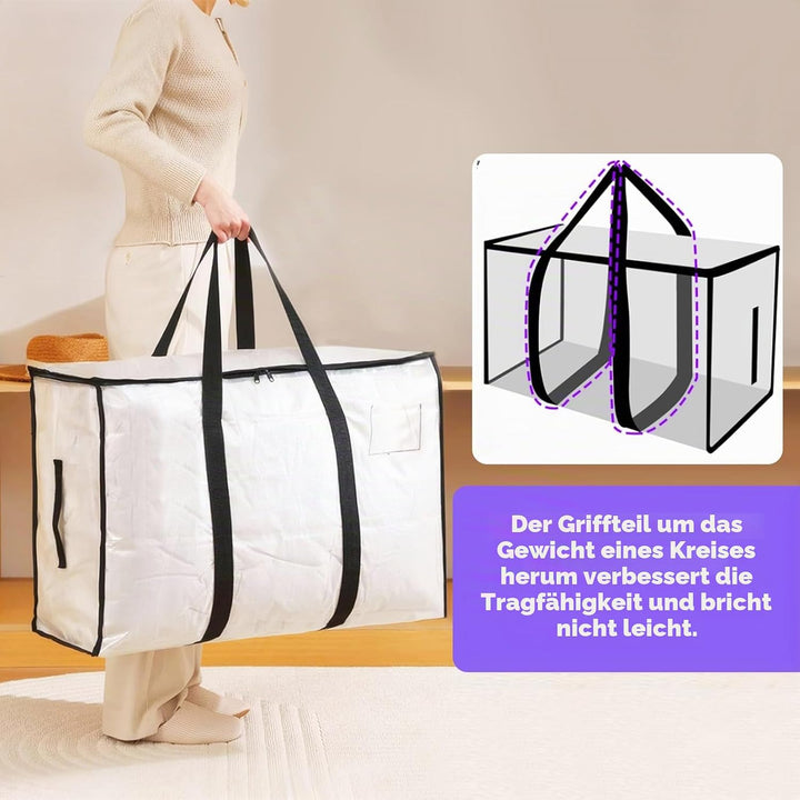 4 Stück 90L Grosse Aufbewahrungstasche mit Deckel, Transparente Umzugskartons Kleiderbox Plastiktasc