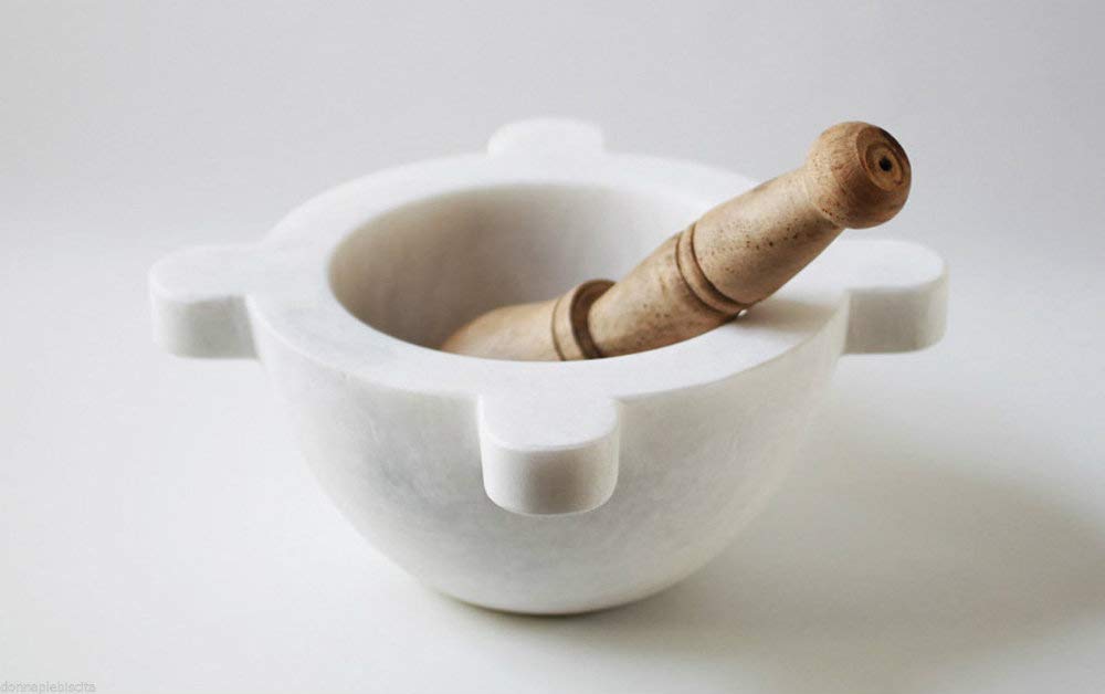 Klassischer Küchenmörser aus weissem Marmor mit Stössel White Marble Mortar 16 cm