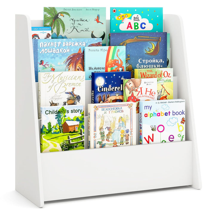 COSTWAY Kinderregal mit 4 Fächern, Bücherregal für Kinder, Zeitungsständer, Aufbewahrungsregal für K