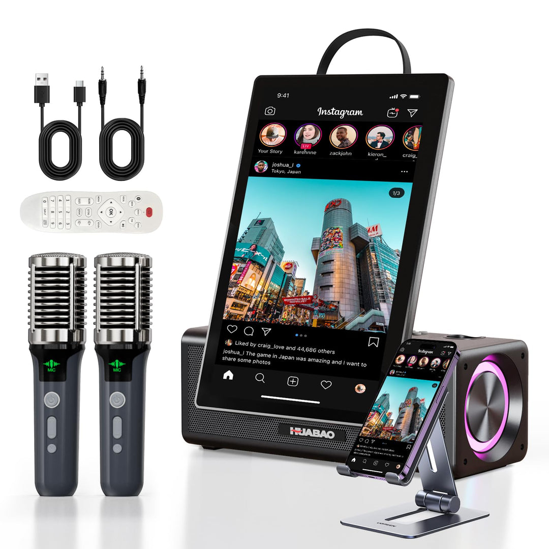 HUABAO Tragbare Karaoke-Maschine mit 14,1-Zoll-HD-Drehbildschirm, kabelloser Bildschirmspiegelung fü