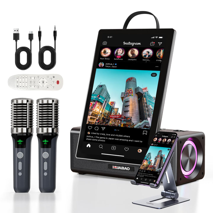 HUABAO Tragbare Karaoke-Maschine mit 14,1-Zoll-HD-Drehbildschirm, kabelloser Bildschirmspiegelung fü