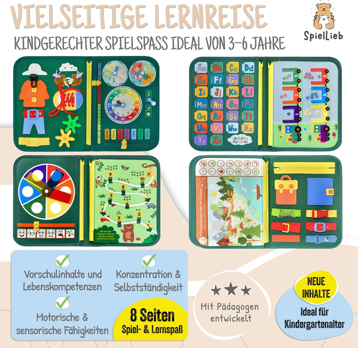 SpielLieb® Montessori Busy Board Deutsch ab 3 Jahre - interaktives Activity Board Spielzeug für Klei