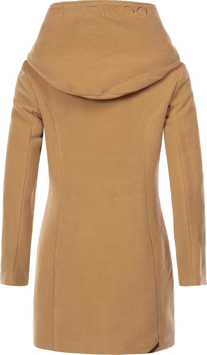 MARIKOO Damen Mantel in Wollmantel-Optik Warmer Trenchcoat mit Kapuze Maikoo XS-5XL L Braun, L Braun