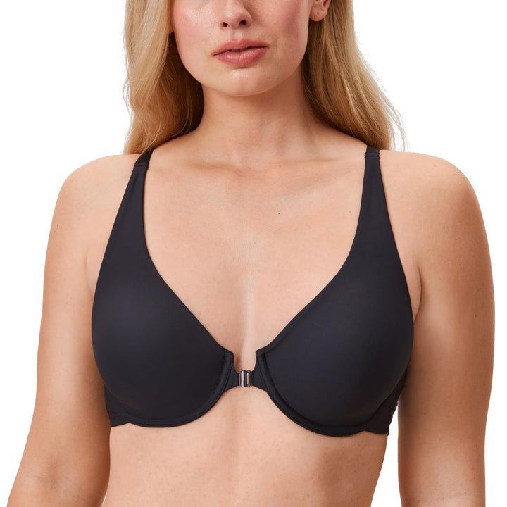 DELIMIRA Damen BH mit Vorderverschluss Nahtlose Bügel ohne Polster Vollschalen 70B Schwarz, 70B Schw
