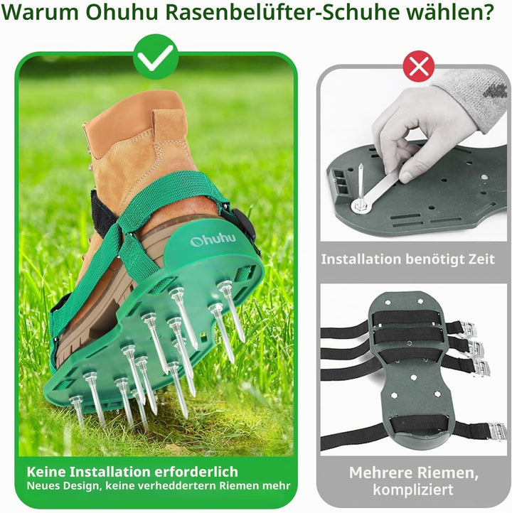Ohuhu Rasenlüfter Schuhe Nagelschuhe mit Schaufel Kostenlose Installation, Rasenbelüfter Aerifiziere
