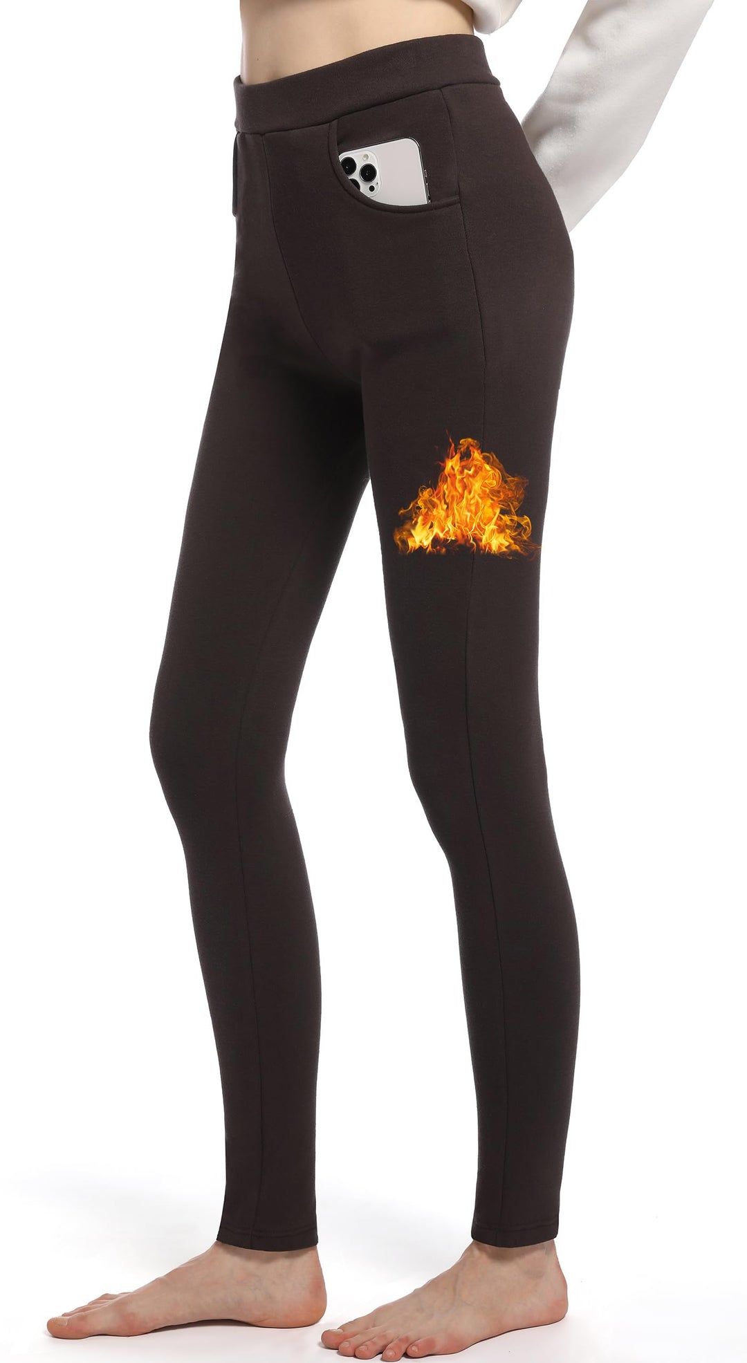 LYRIKER Baumwolle Thermo Leggings mit Taschen, Gefütterte High Waist Damen Winter Leggings mit Fleec