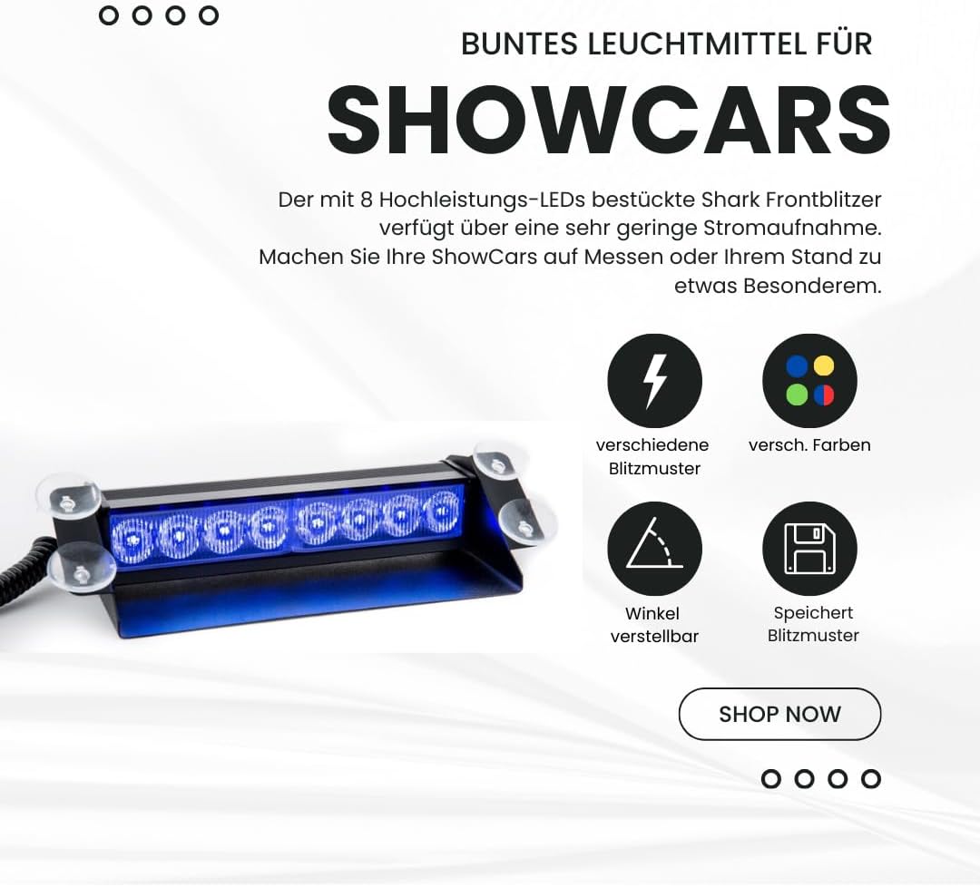 Raptors LED Technik Frontblitzer Shark 8W Scheibenblitzer für Show Cars | Scheibenblitzer 12V | Dash