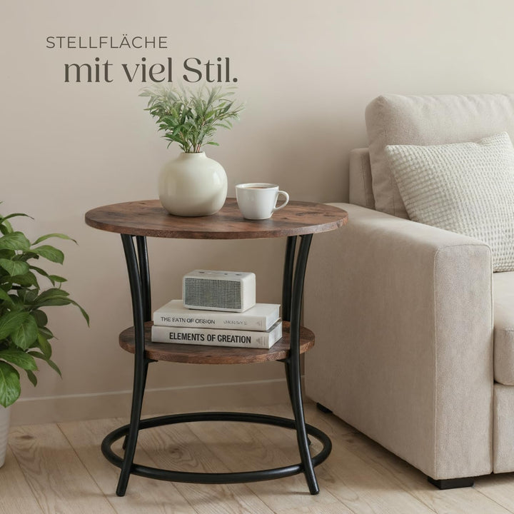 tectake Beistelltisch rund, Couchtisch mit 2 Ablagen, Industrie-Design, Nachttisch aus Holz, Ø55 x 5