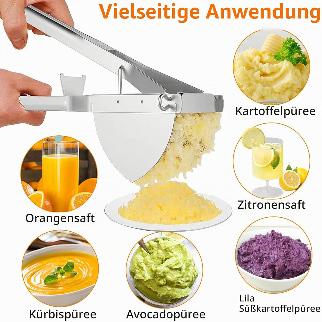 Kartoffelpresse Edelstahl mit Komfortgriff, Grosses Loch Kartoffelstampfer, Spätzlepresse, Einfache