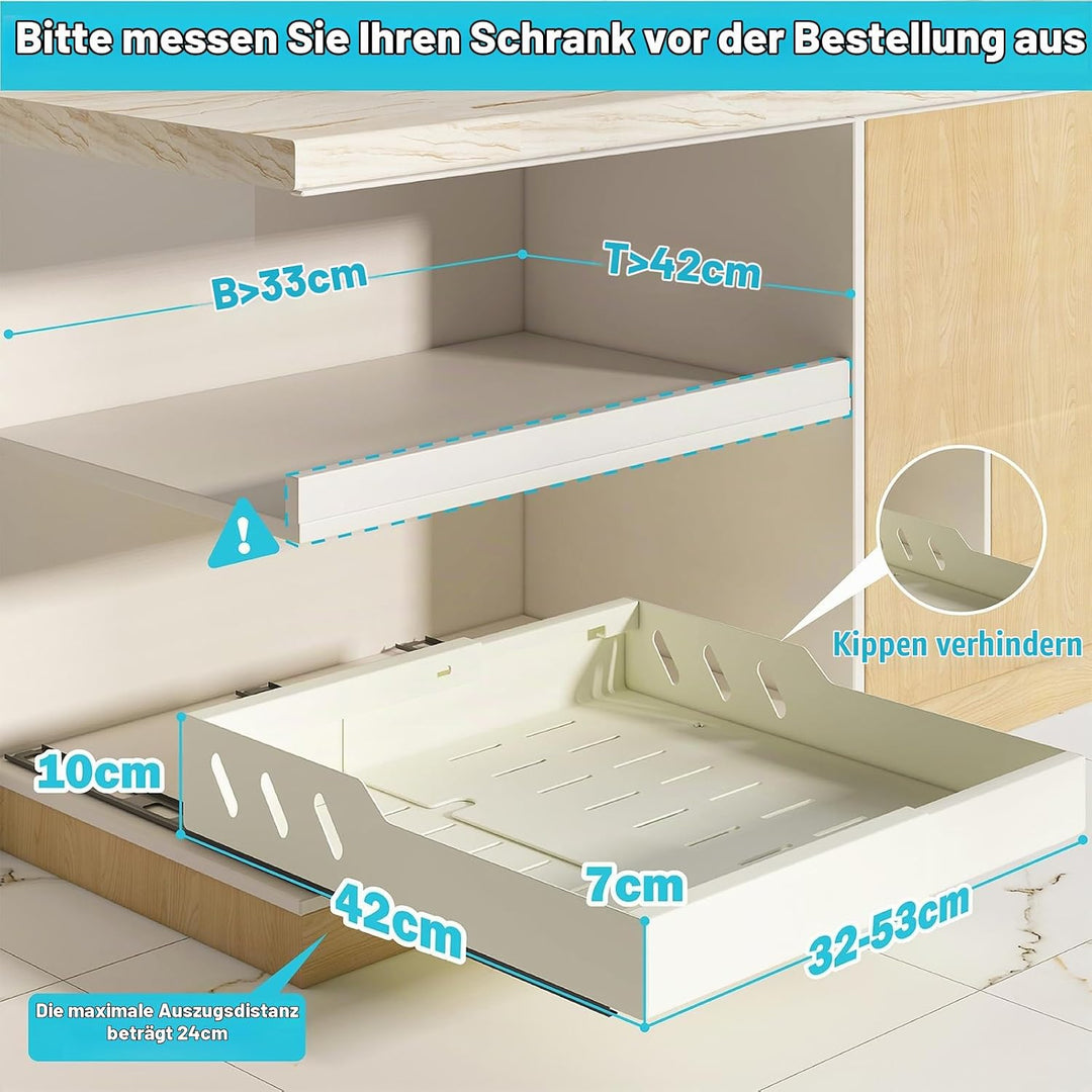Mointal 2 Stück Ausziehbare Schublade Küche, Teleskopschublade, Verstellbare Breite 32–53cm, Metall