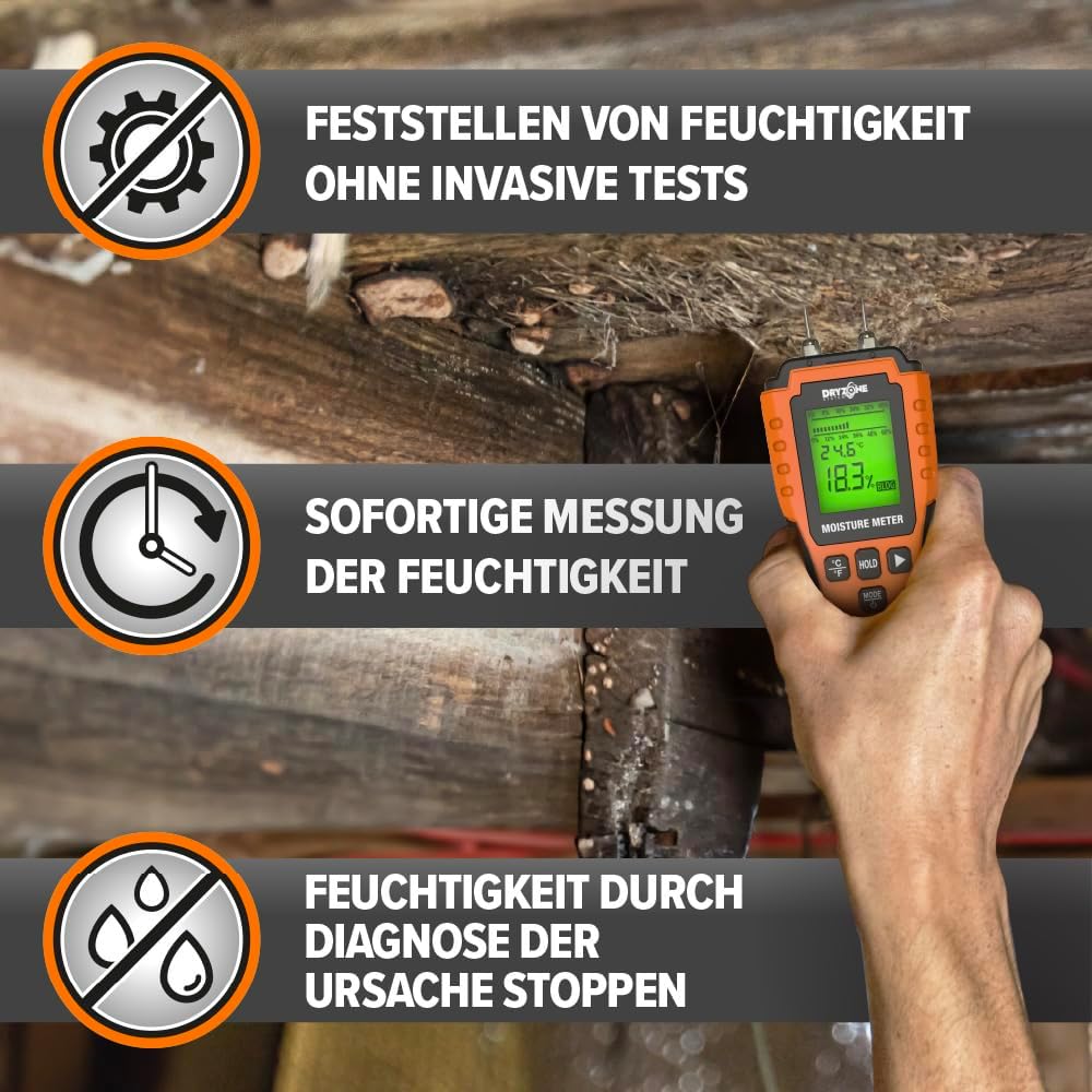Dryzone Feuchtemessgerät - Feuchtigkeitsmessgerät Wand, Holz, Mauerwerk und andere Baumaterialien -