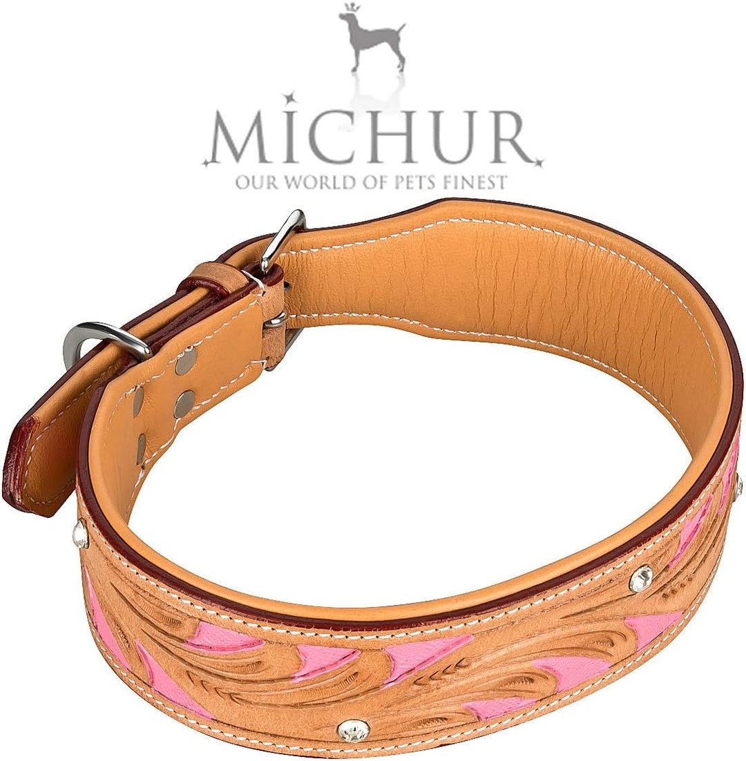 MICHUR Pinklady Hundehalsband Leder, Lederhalsband Hund, Halsband, Leder, BEIGE, Caramel, Braun, PIN