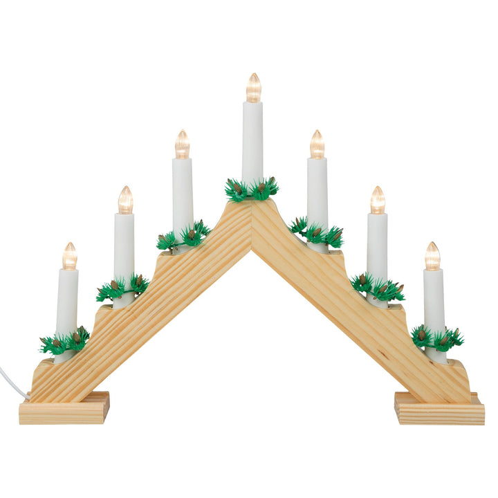Idena 8582088 - LED Adventsleuchter mit 7 LED Kerzenlichtern in Warmweiss, Schwibbogen aus naturfarb