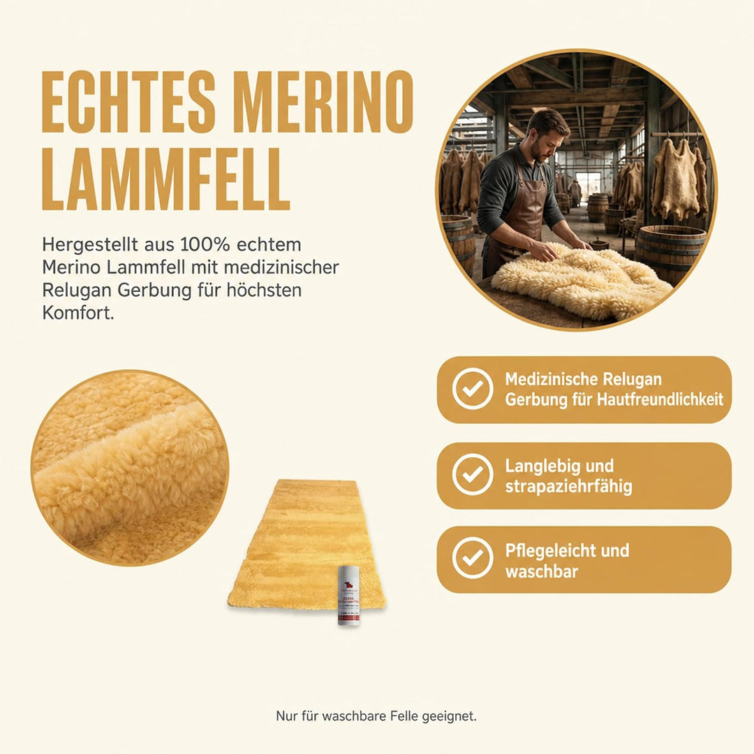 Bettauflage aus hochwertigem Merinolammfell – Besonders atmungsaktiv – Geeignet für Sommer und Winte