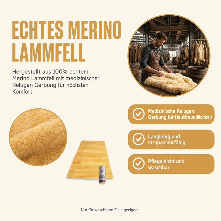 Bettauflage aus hochwertigem Merinolammfell – Besonders atmungsaktiv – Geeignet für Sommer und Winte