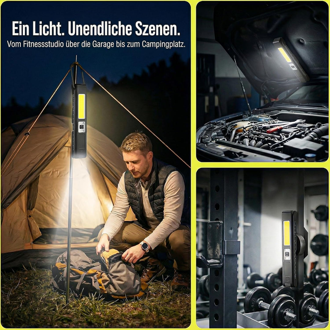 LED Magnet Posing Lampe Gym, USB Aufladbar Campinglampe, Batterie Hell Werkstattlampe, Akku Handheld