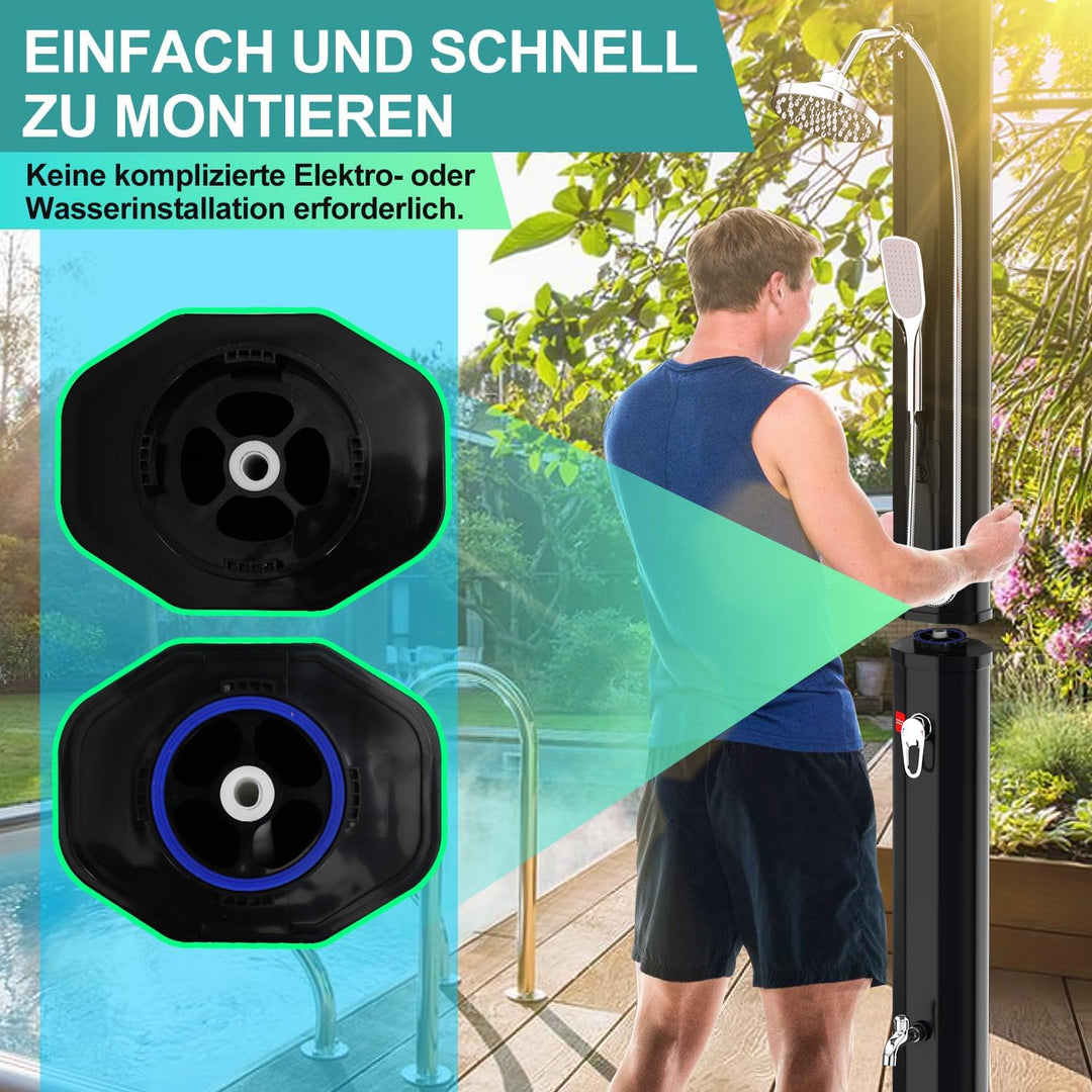Vigevee Solardusche 35L Solar Gartendusche warmes Wasser Bis Zu 60°C ohne Stromanschluss Pooldusche