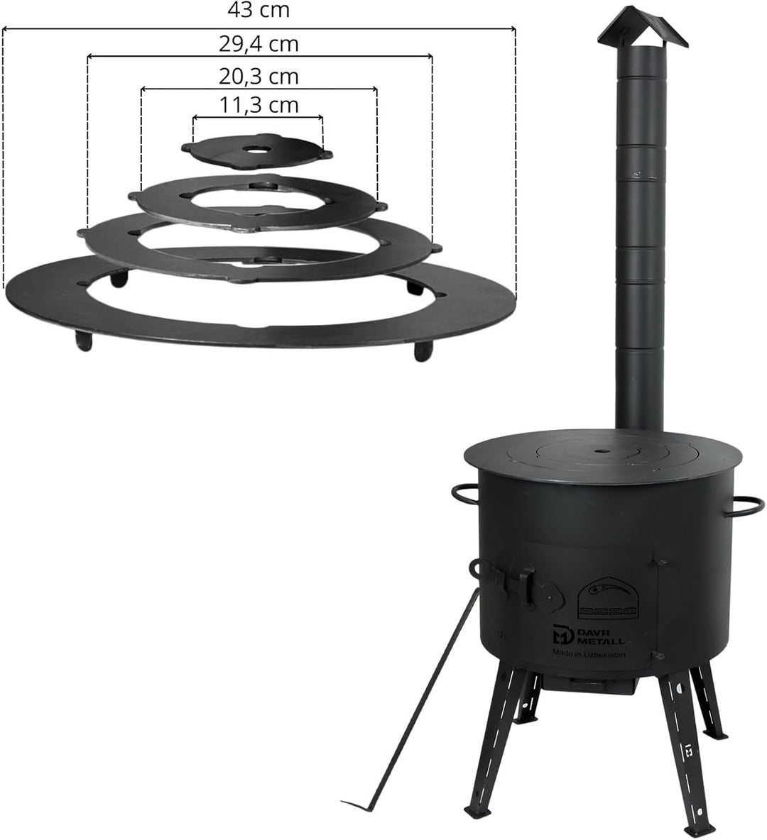 Ø40cm Uchag 2mm Stahl Utschak mit Adapter-Ringe Abzugsrohr Utschag Feldküche Feuerstelle Campingofen