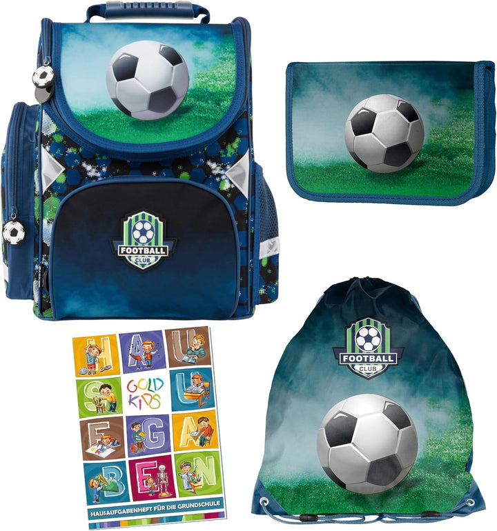 Goldkids - Schulranzen für Jungen, 4er-Set - Schul-Rucksack für Kinder mit Federmäppchen - Schuhbeut