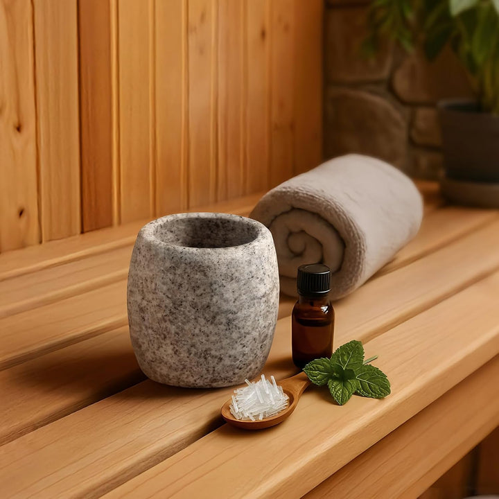 Verdampferschale Sauna aus Granit - 6,5 x 6,5 cm Sauna Ei für Mentholkristalle & Saunaöle - intensiv