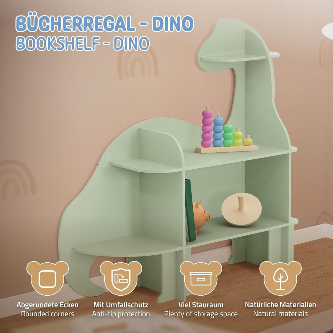 Joyz Kinderregal 3 Ebenen, Dinosaurier, Spielzeugregal Holz mit offenen Regalen, 110x31x110 cm, Büch