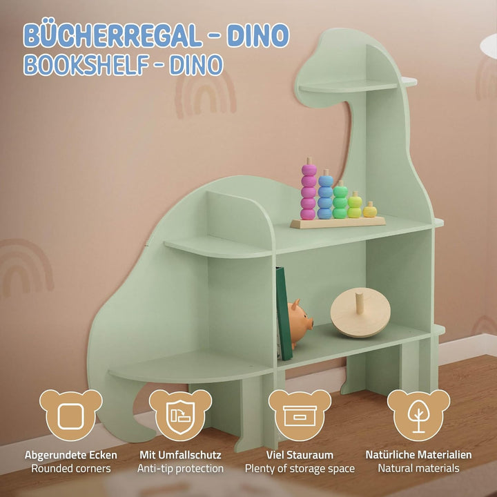 Joyz Kinderregal 3 Ebenen, Dinosaurier, Spielzeugregal Holz mit offenen Regalen, 110x31x110 cm, Büch