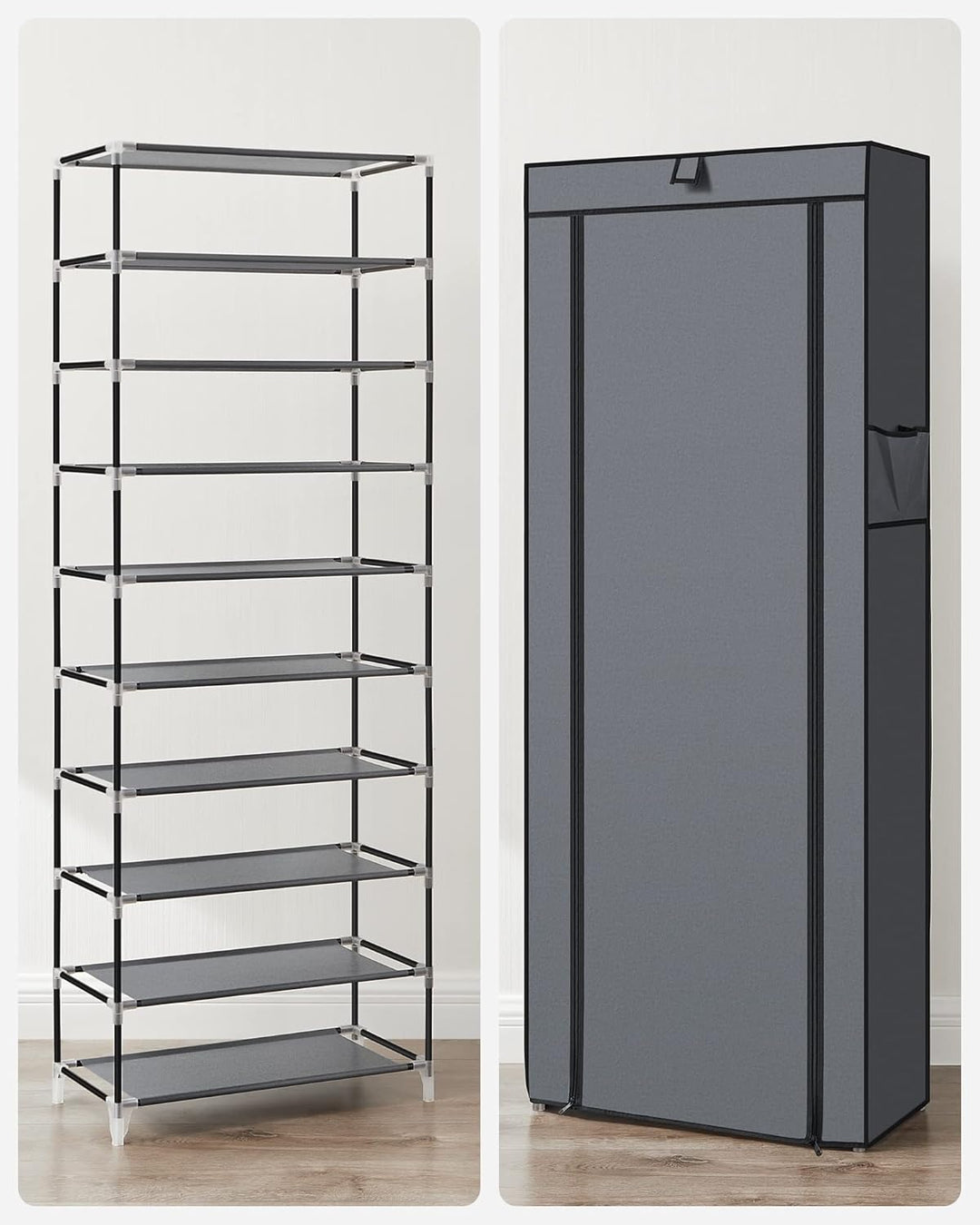SONGMICS Schuhregal mit 10 Ebenen, 28 x 58 x 160 cm, Schuhschrank, Schuhaufbewahrung, mit staubdicht