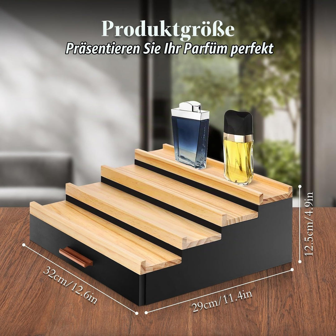Köln Parfüm Organizer 4-Stufiger Display Ständer, Kosmetik Organiser mit Schublade und Verstecktem F