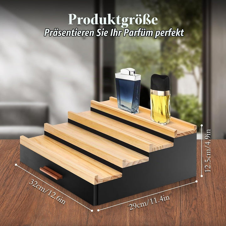 Köln Parfüm Organizer 4-Stufiger Display Ständer, Kosmetik Organiser mit Schublade und Verstecktem F
