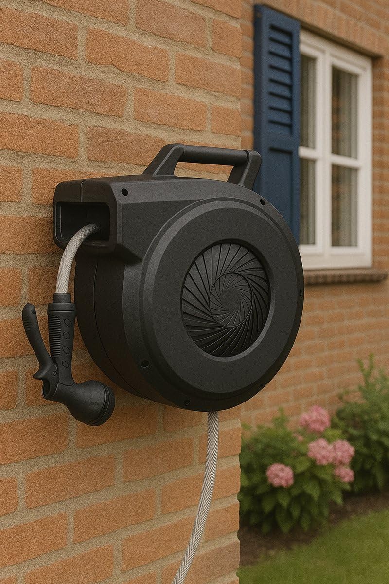 Wandschlauchbox 40 Meter + 2 Meter - Gartenschlauch mit Haspel - 9 Sprühpositionen - Schlauchhalter