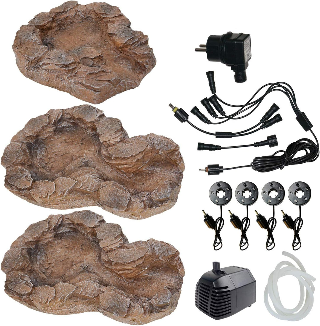 AMUR BACHLAUF QUELLBACH II mit LED, 230V, Wasserkaskade Quell-Kaskade Wasserfall Bachlaufschale Wass