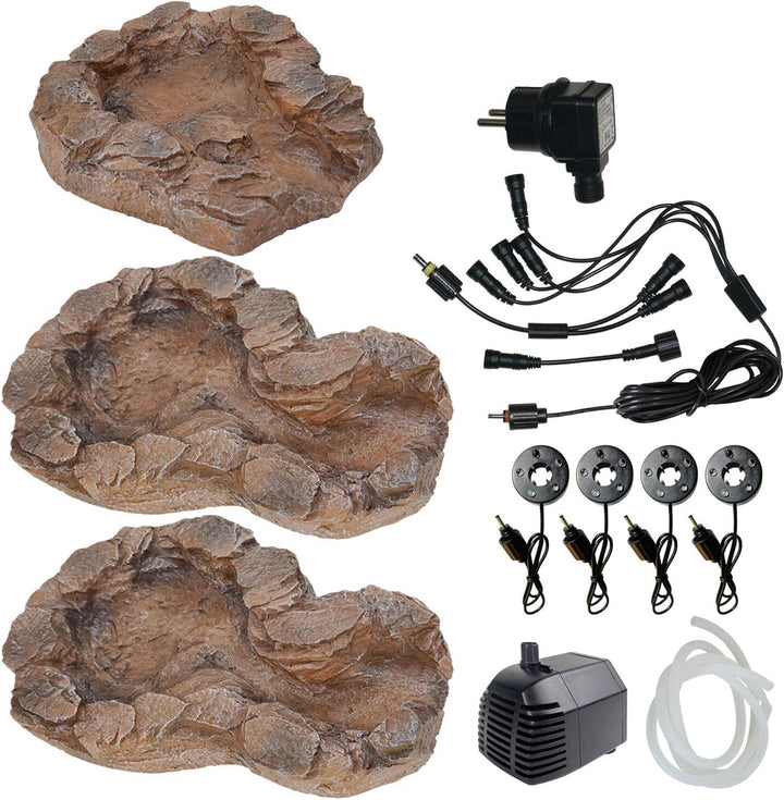 AMUR BACHLAUF QUELLBACH II mit LED, 230V, Wasserkaskade Quell-Kaskade Wasserfall Bachlaufschale Wass