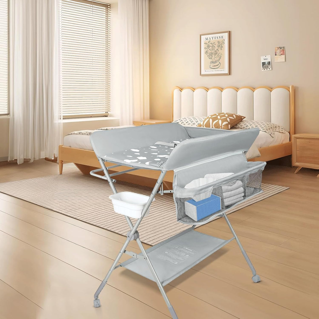 Baby Wickelkommode - Klappbar Wickelkombi - Tragbar Babypflegetisch, Mobiler Wickeltisch mit Sicherh
