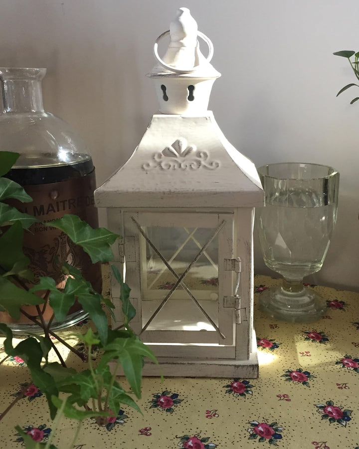 2er Set Innen Aussen Laternen Balkon Windlichter Metall weiss Shabby Chic Glas Tür Wohnzimmer Dekora