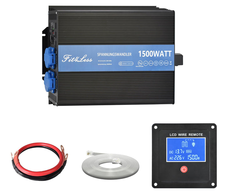 Reiner Sinuswelle Wechselrichter DC12V auf AC230W 50Hz mit Dual Shuko Buchsen, DC5V USB-Anschluss, L
