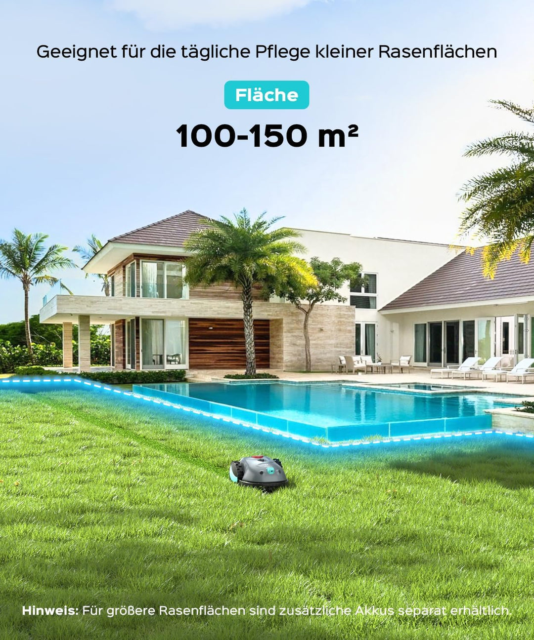 YARDCARE V100 Mähroboter ohne Begrenzungskabel, mit Vision Navigation, 150 Hinderniserkennung, Rasen